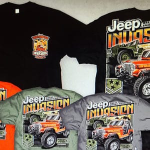 Main Jeep T-Shirt with all color varieties.