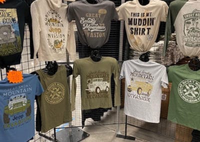 Event t-shirts on display